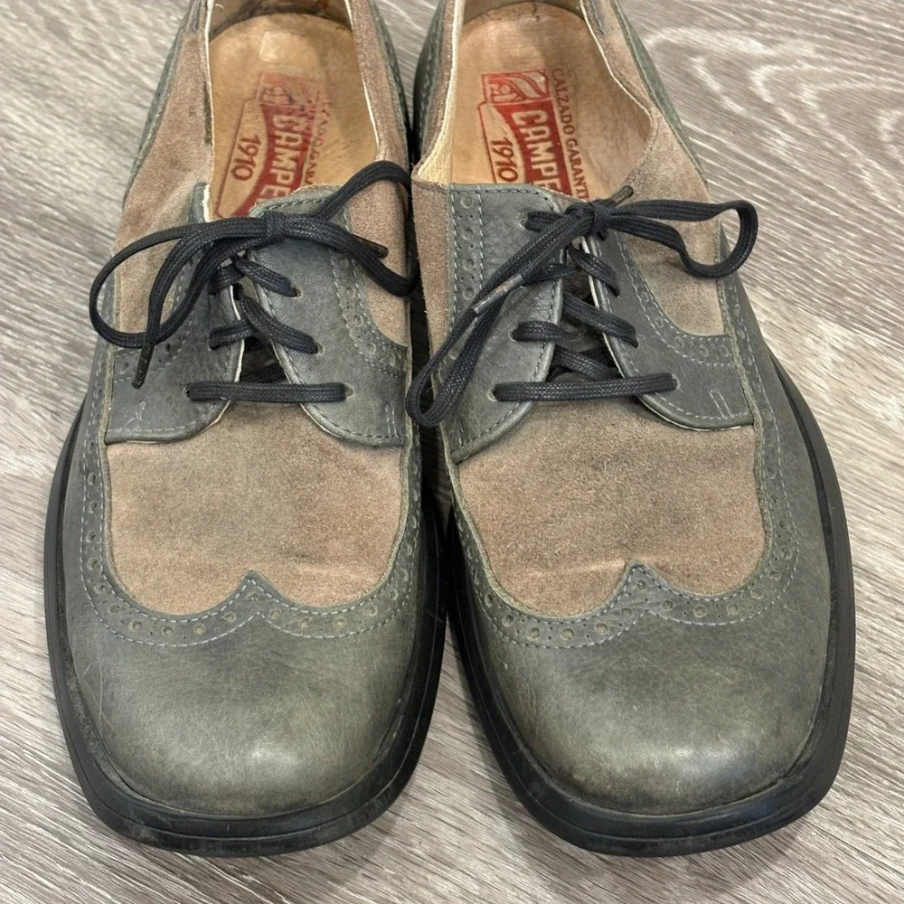 VTG Camper Gray Tan Leather Suede Brogue Wingtip Derby Oxford Shoes EU‎ 41 25847 Vineyard Taupe Calf Suede Men main image 4
